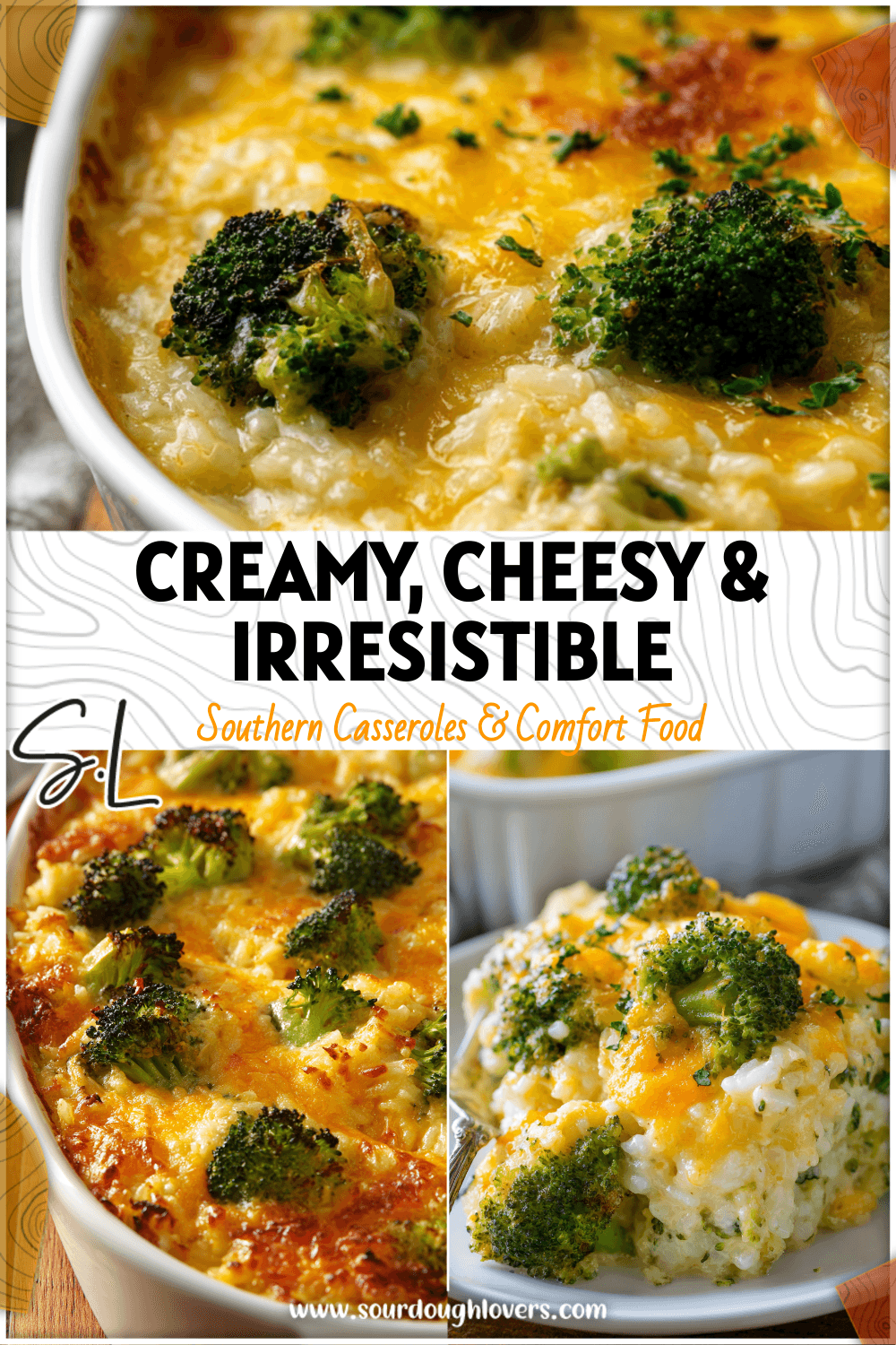 Golden Cheesy Broccoli Rice Casserole baked with Cheez Wiz and topped with melted cheese and fresh broccoli florets.
